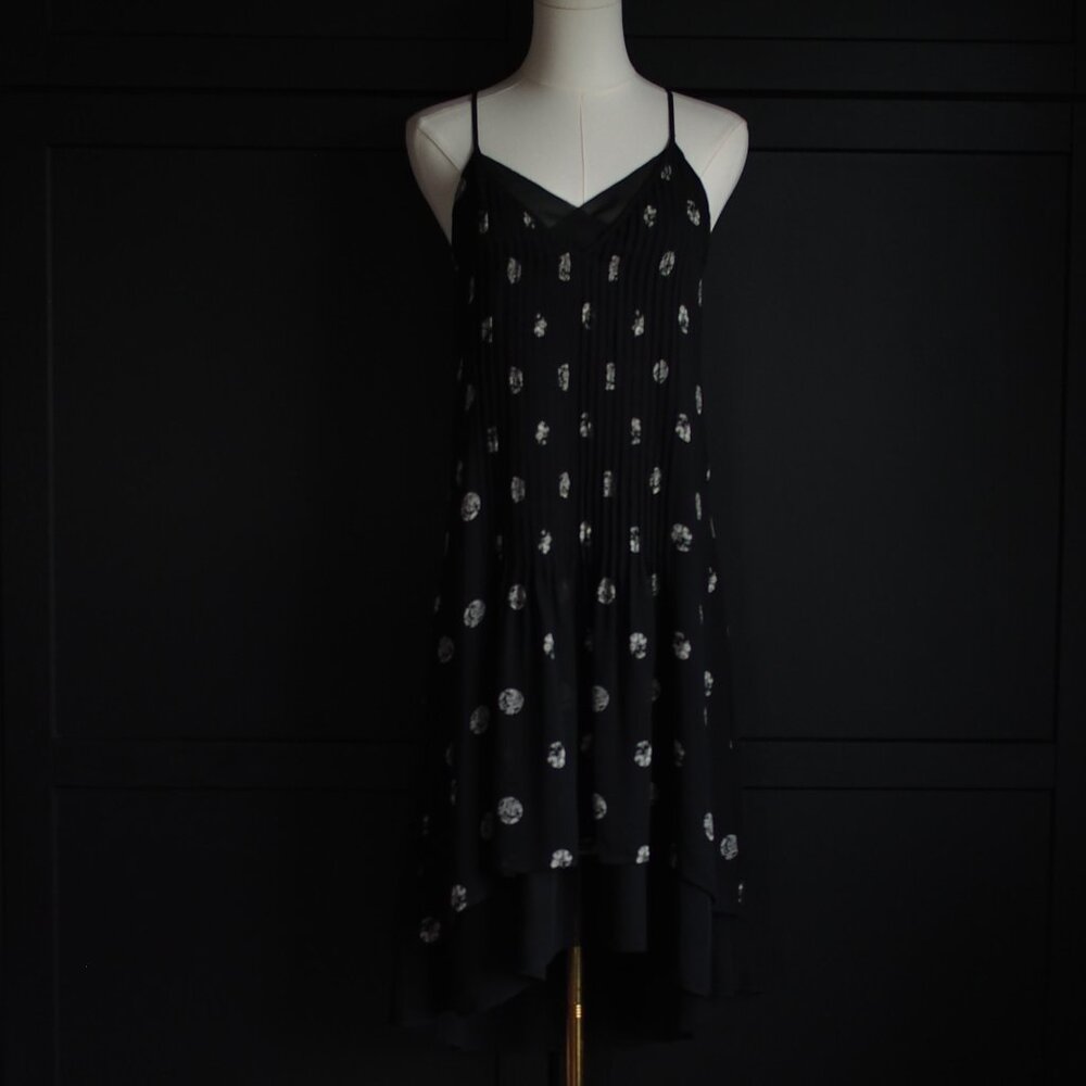 Club Monaco | Silk Pintuck Spaghetti Strap Long Black Dress